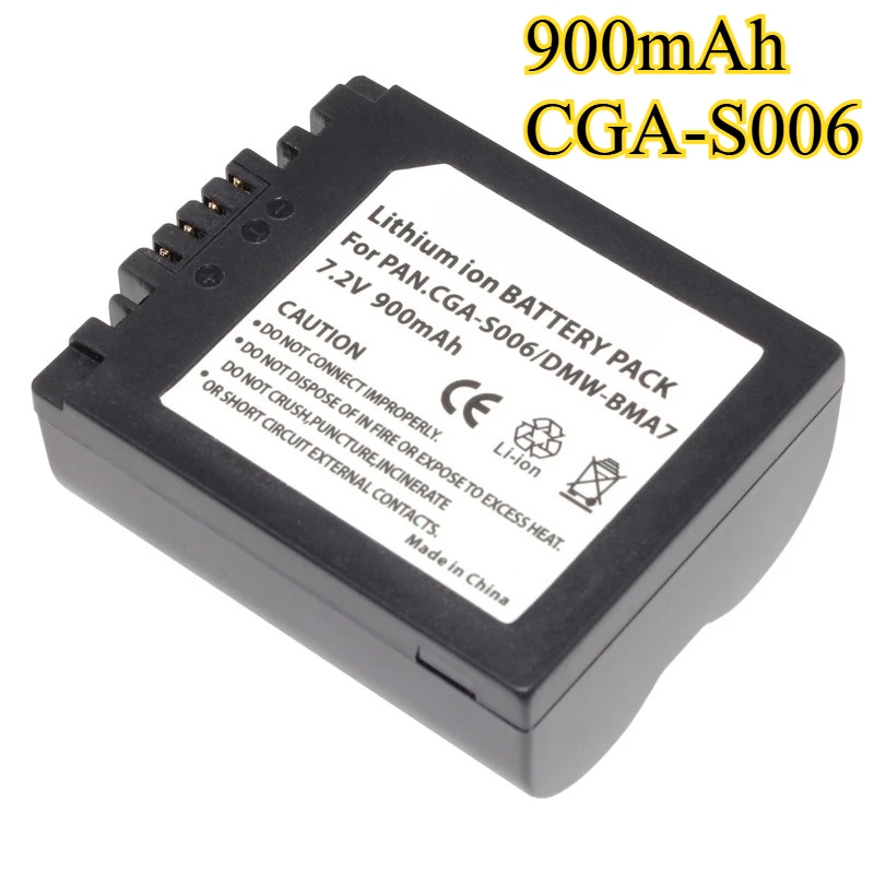 

900mAh CGA-S006 Camera Battery Suitable for Panasonic CGA-S006 CGA-S005E DMW-BMA7 Lumix DMC-FZ18 Digital Camera Lithium Battery