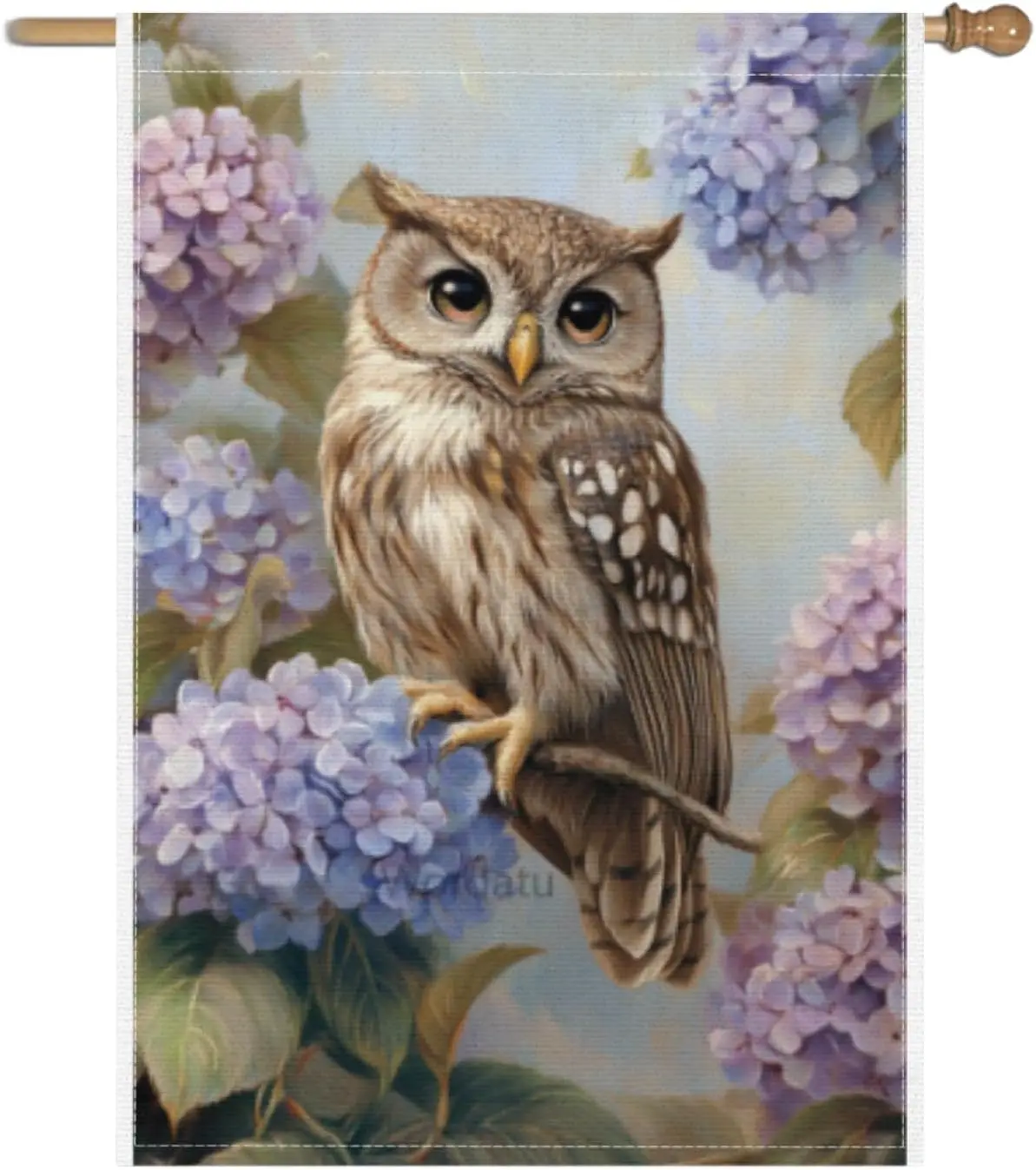 Hydrangea Owl Garden Flag 28x40 Inch Double Side Vertical Burlap Farmhouse Yard Flag Spring Summer Seasonal Outdoor House De ZZM