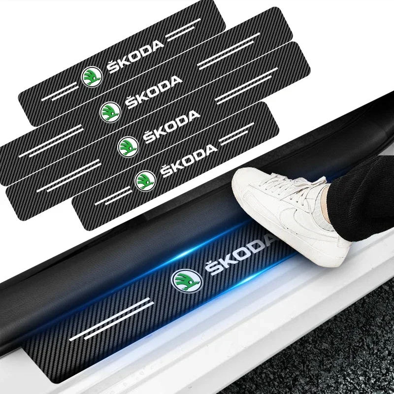 

4PCS Carbon Fiber Car Sticker Auto Door Threshold Waterproof Stickers For Skoda Octavia MK2 MK3 2 3 A7 Fabia Karoq Kodiaq Rapid