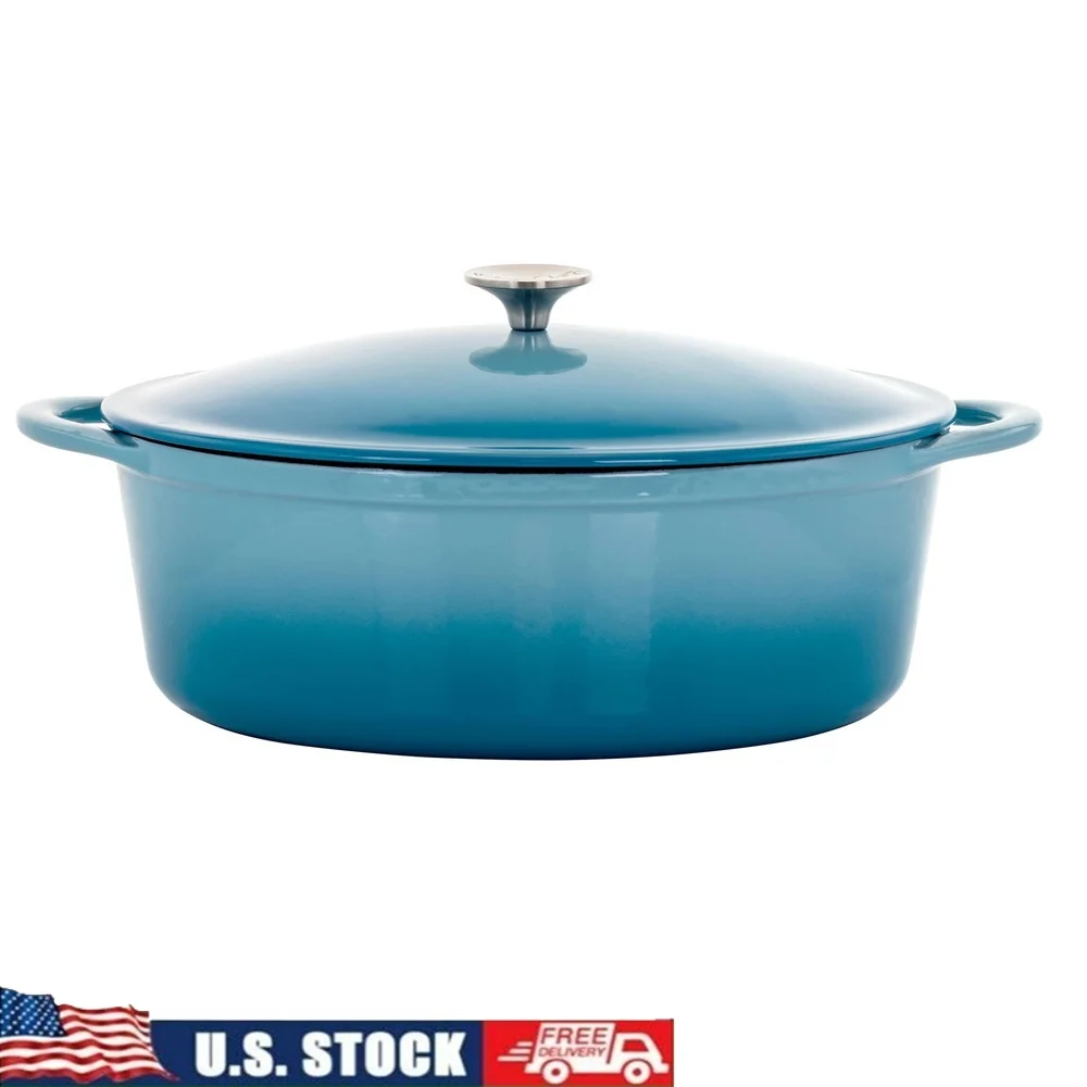 

7 Quart Enameled Cast Iron Casserole Oval Dutch Oven Non-Stick Cookware Dishwasher Safe Ideal Healthy Meals Dinner Parties