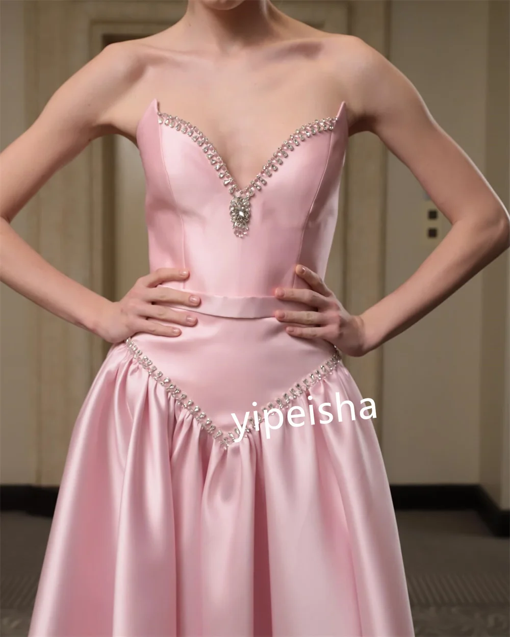 CustomizedS Beading Pleat Homecoming A-line Strapless  Bespoke Occasion Gown Midi Dresses