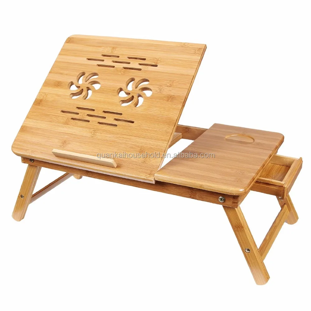 

Bamboo Laptop Desk Foldable Breakfast Serving Bed Tray with Drawer