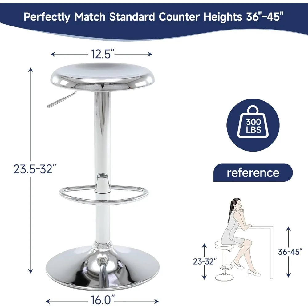 "Set Of 2 Adjustable Bar Stools - Swivel Airlift Metal Stools, Backless Counter Height"​