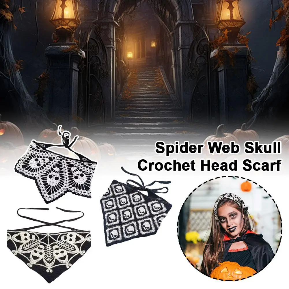 Spider Web Skull Knitted Headscarf Black White Color Halloween Party Headwear Hair Accessories Performance C2h7