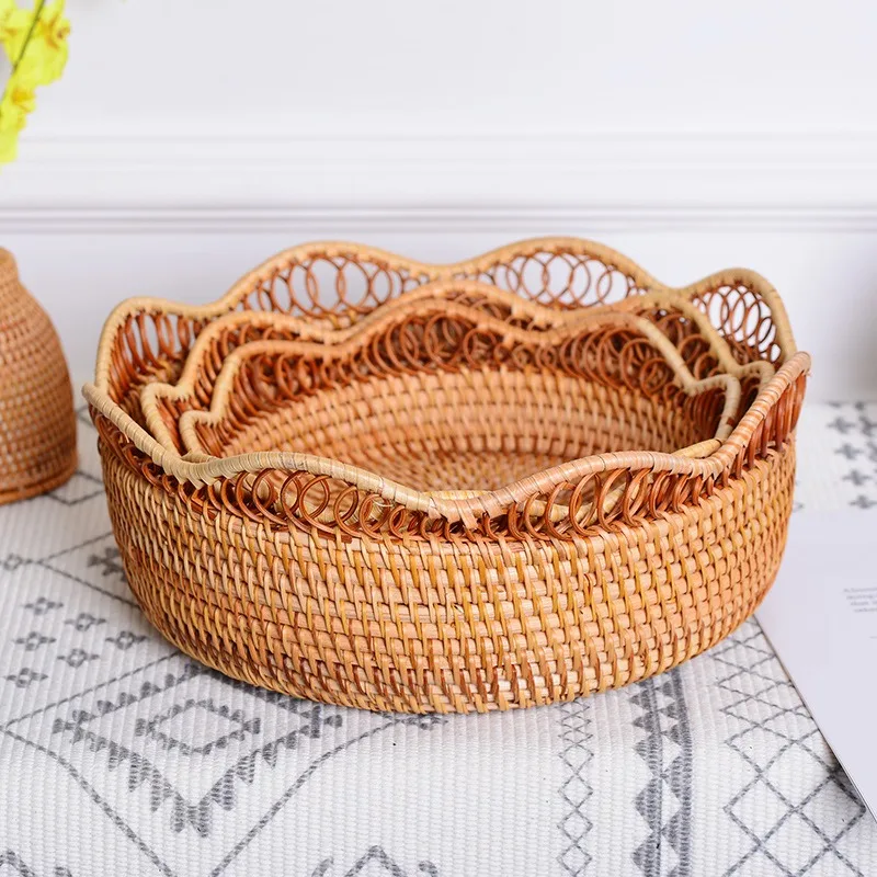 Handwoven Storage Basket, Rattan Tray, Wicker Basketbread, fruit, Breakfast, Tea, Picnic, Kitchen Storage Basket, New