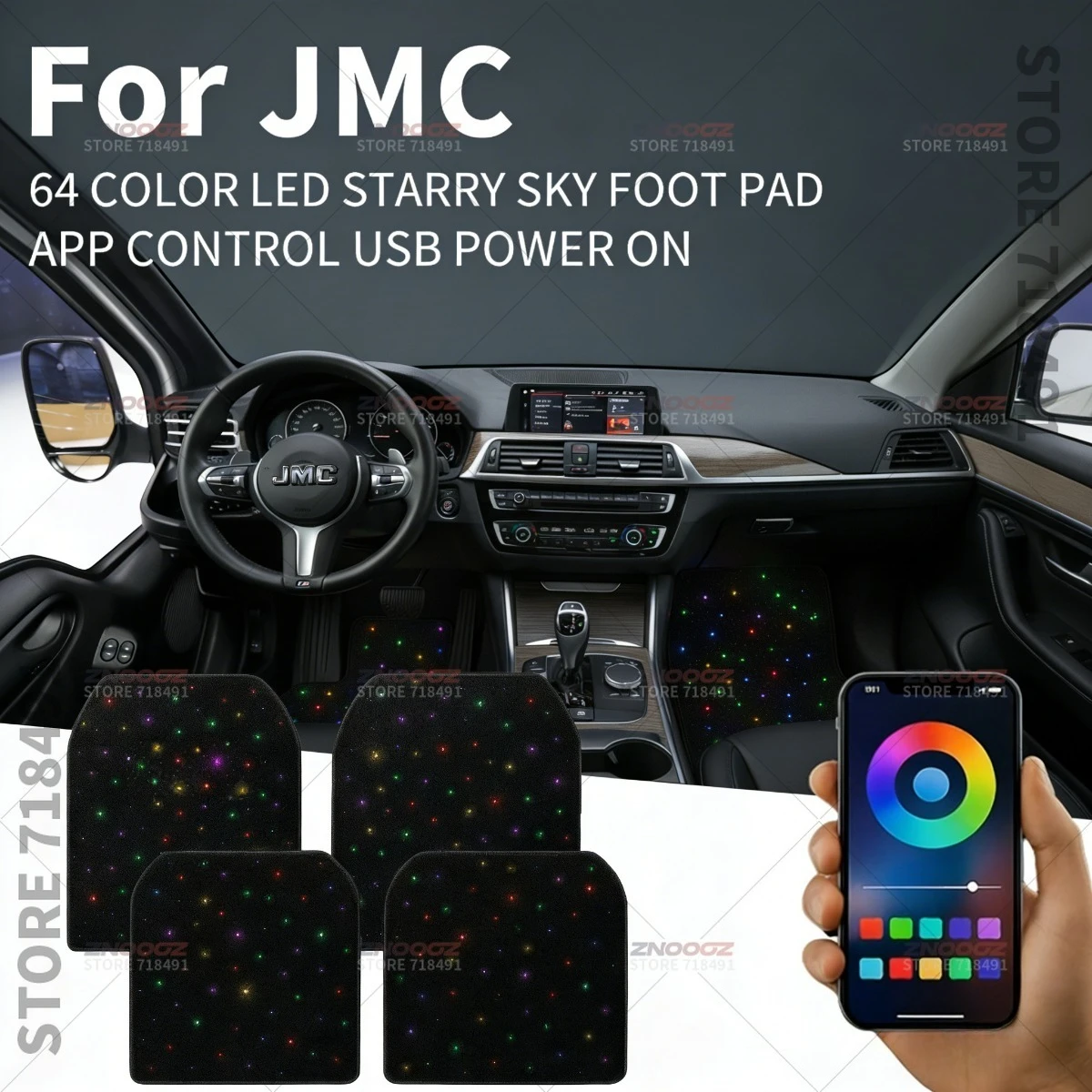 For JMC Sharena T8 Vigus VigusS Transit USB Car LED Starry Sky Foot Mat DIY Can Be Cut