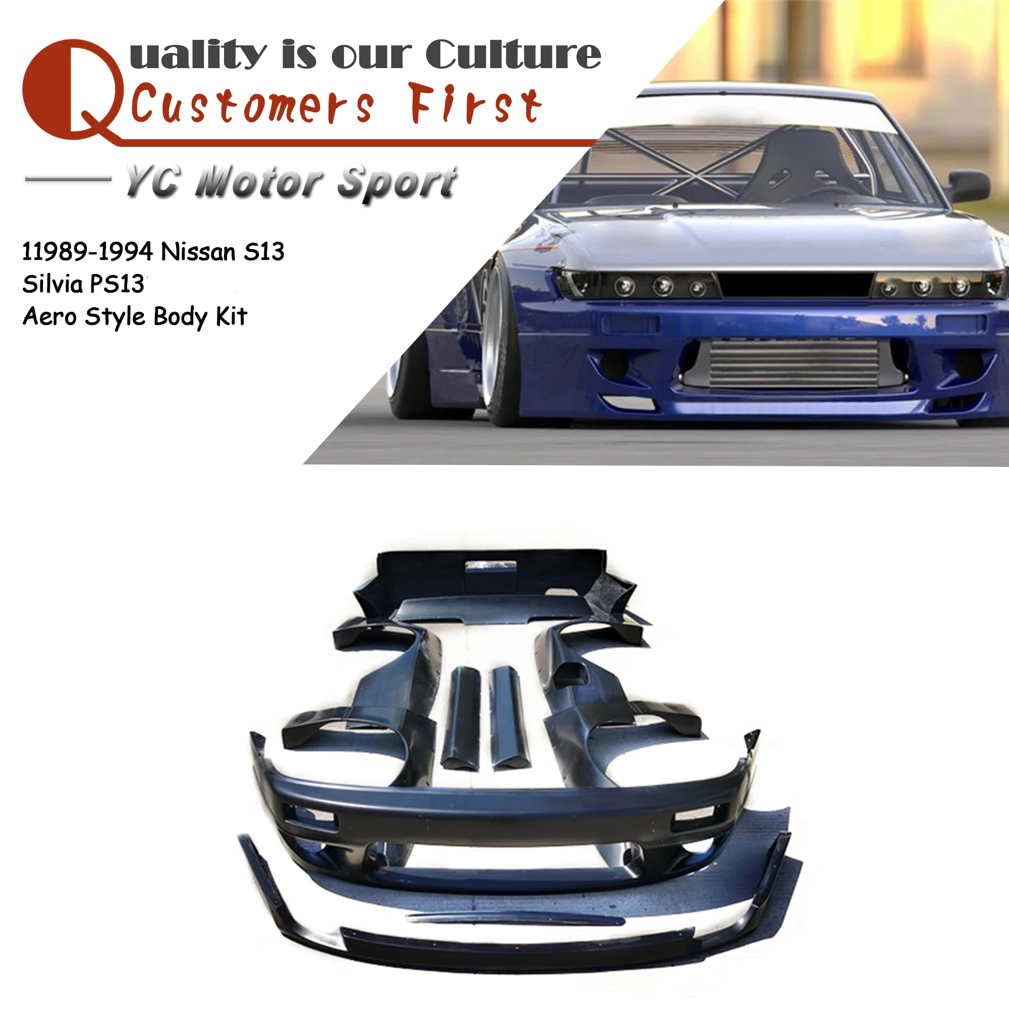 

FRP Fiber Glass PS13 Bodykit Fit For 1989-1994 S13 Silvia PS13 Aero RB PD Style Body Kit Bumper Lip Fender Skirts