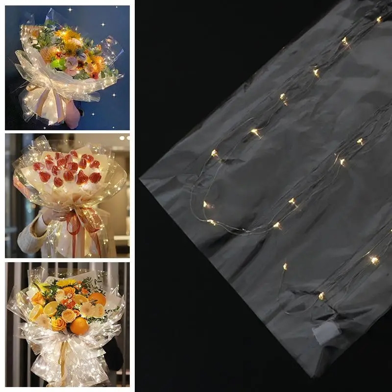 1PC Decorative With Led Light Cellophane Bouquet Packing Flower Wrapping Paper Waterproof LED