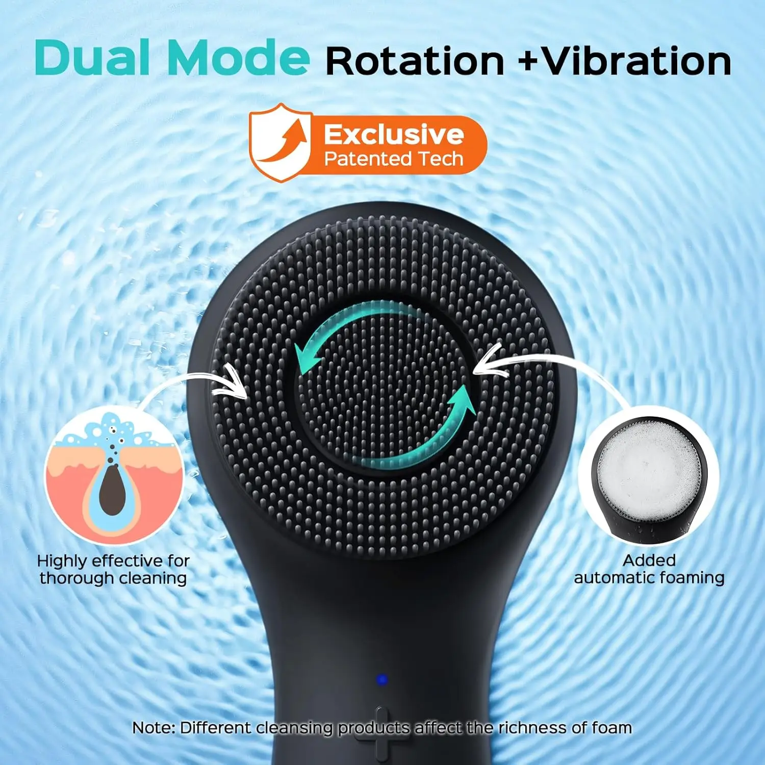 2-in-1 Spin & Vibration Facial Cleansing Brush: Silicone Electric Exfoliator with Auto Foaming, Waterproof for Men & Women