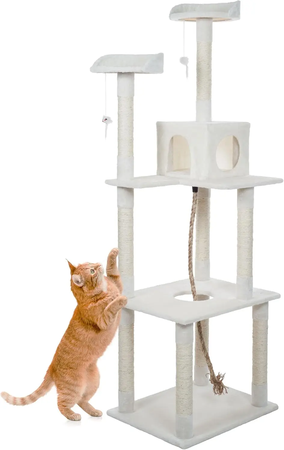 

6-Foot Cat Tower for Indoor Cats with Napping Perches, Kitty Condo, 9 Scratching Posts, and Hanging Toys