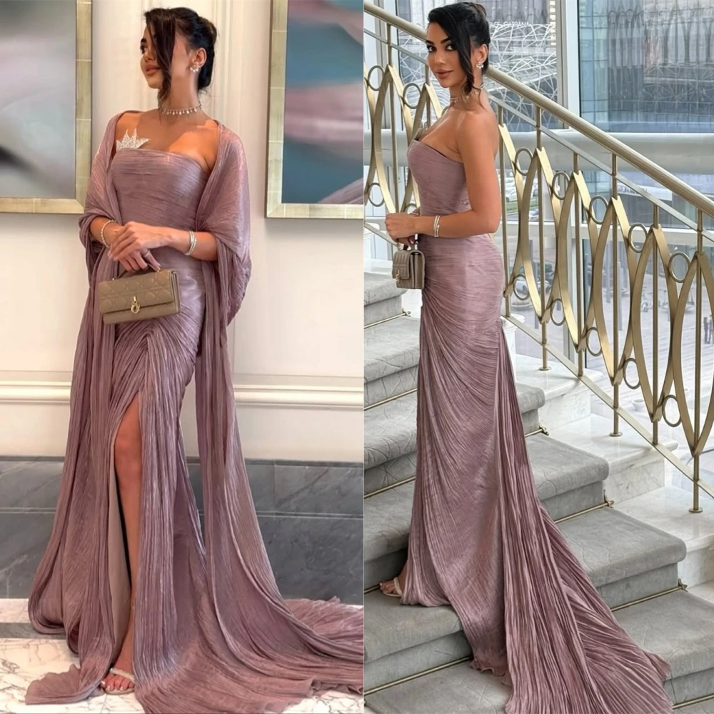 

Customized Exquisite Jersey Crystal Evening Dress Sexy Strapless Cocktail Dress Temperament Sweep Train Special Occasion Gowns