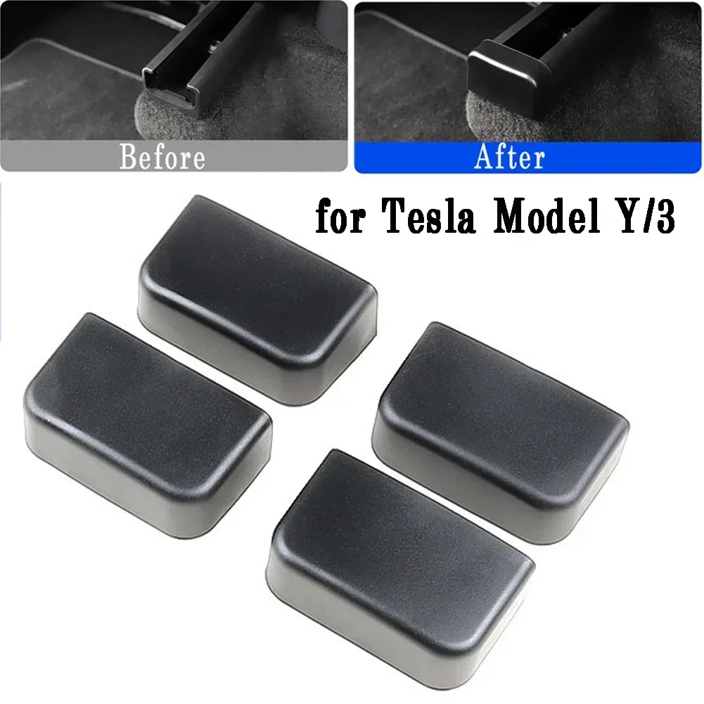 4PCS Rear Seat Slide Rail Anti-kick Rubber Plug Fits For Tesla for Model Y /3 2020-2021 ABS&rubber Modified Accessories Black