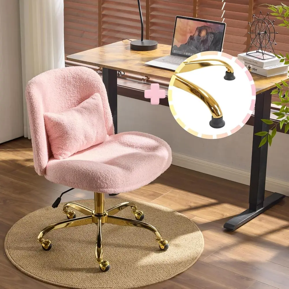

Wide Criss Legged Oice Chair,Buttprint Ergonomic Desk Chair Comy with Pillow&Gold Base,Dual-Use with/no Wheels,Adjustable Vanity