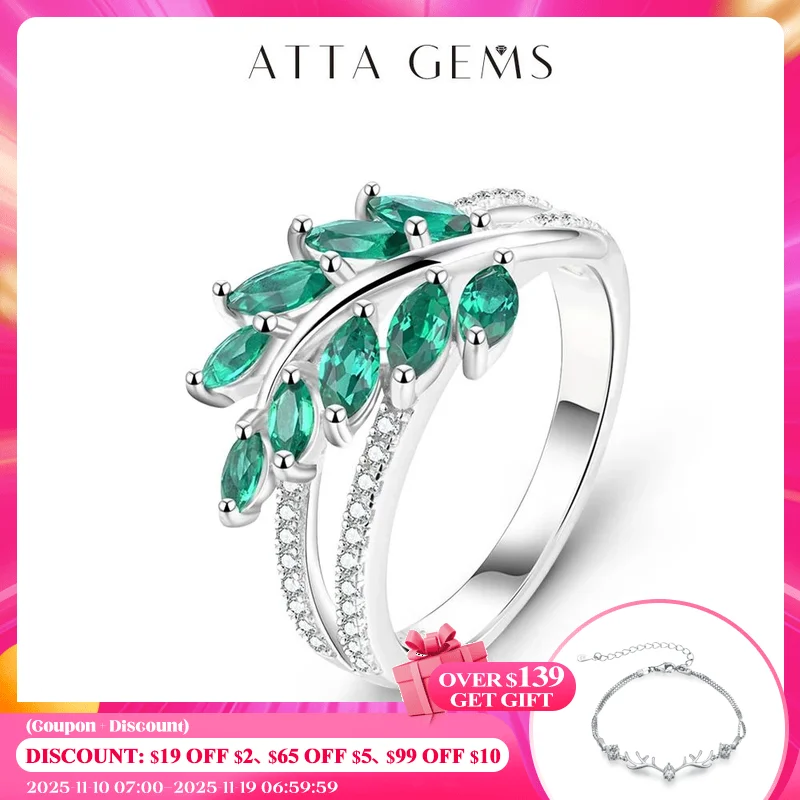 

ATTAGEMS Classic 925 Sterling Silver Lab Emerald Created White Sapphire Gemstone Anniversary Band Ring For Women Fine Jewelry