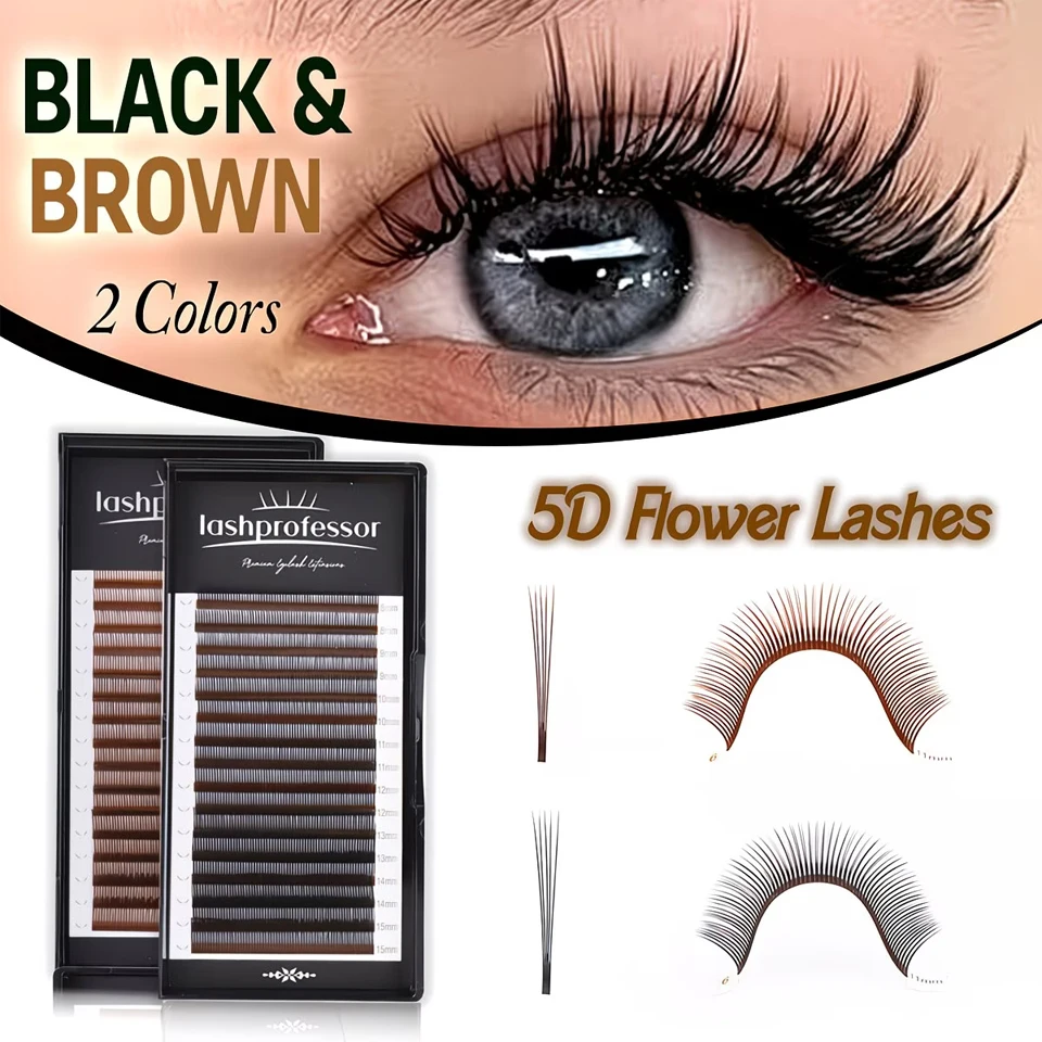 Lashprofessor  5D Flower Volume Spike Eyelashes Brown Black Soft Natural Russia Style Anime Flora Mascara Effect Makeup Cillos