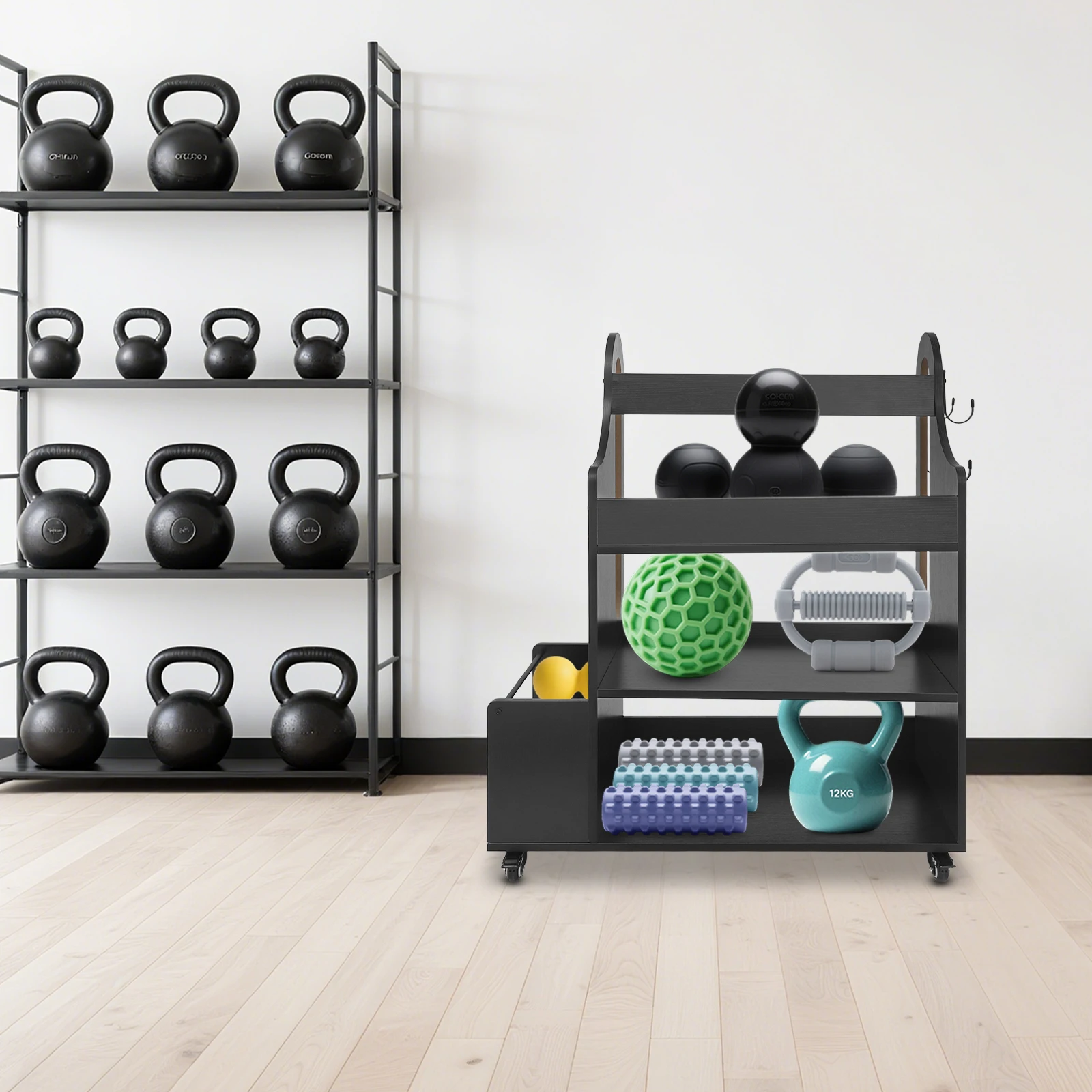 Home Gym Storage Rack Workout Equipment Organizer Yoga Matte Halter mit Rädern