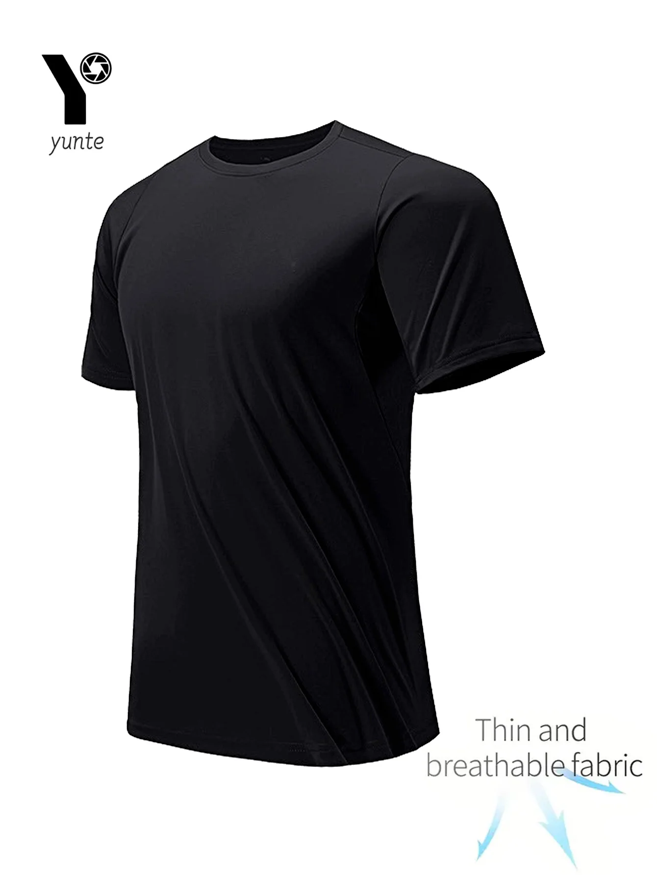 Round Neck T-Shirt 1 Piece Black Ultra-Light Men\'s Quick Drying Breathable Sweat-Absorbent Shirt Suitable for Fitness Gym and Ru