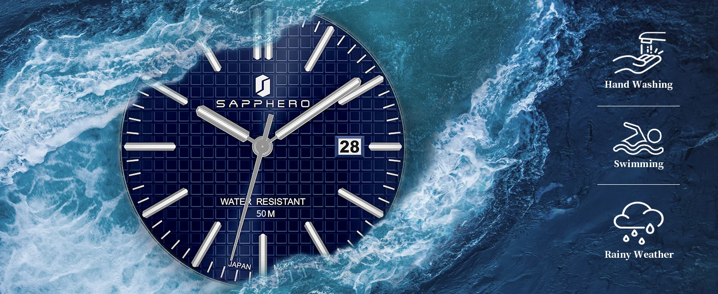 SAPPHERO Herren Analog Uhr, Edelstahl hochpräzises Quarzwerk, Datumsanzeige, 50M Wasserdicht, Business Casual Armbanduhr, kratzfest langlebig, perfektes Geschenk für Geburtstag Fest Alltag und Geschäftsanlässe – Detail 3