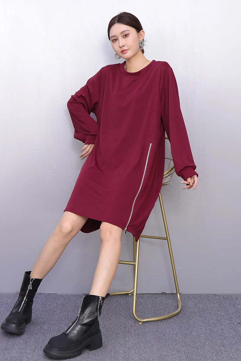 Eleganckie damskie sukienki typu T-shirt na zimę 2025, luźne, codzienne, z długim rękawem, hurtownia J2102