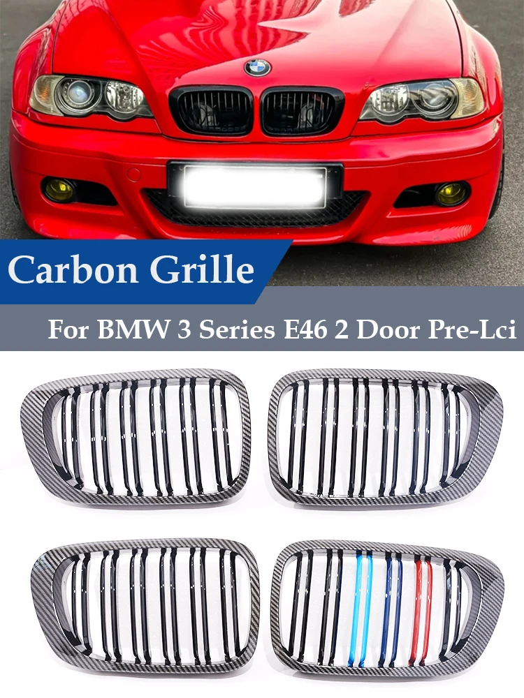 

Front Kidney Carbon Fiber Frame Grill Grille For 1998-2002 3-Series E46 2-Door Pre-Facelift & 2000-2007 E46 M3 Coupe Cabriolet