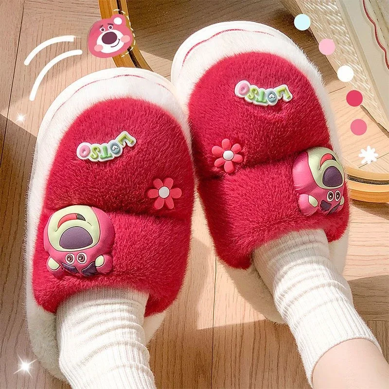 Disney Alien Lotso cute women's winter comfortable, soft, lightweight, non-slip, wear-resistant home warm plush cotton slippers