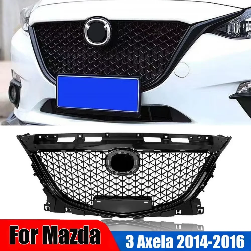 Car Upper Bumper Intake Hood Radiator Mesh Grid For Mazda 3 Axela 2014-2016 Refit Black Honeycomb Style Racing Grille