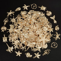 10/20/30pcs Metal KC/Vintage Gold/Silver Color Ocean Animal Charm Random Mix Shell Fish Turtle Charms For Jewelry Making Pendant