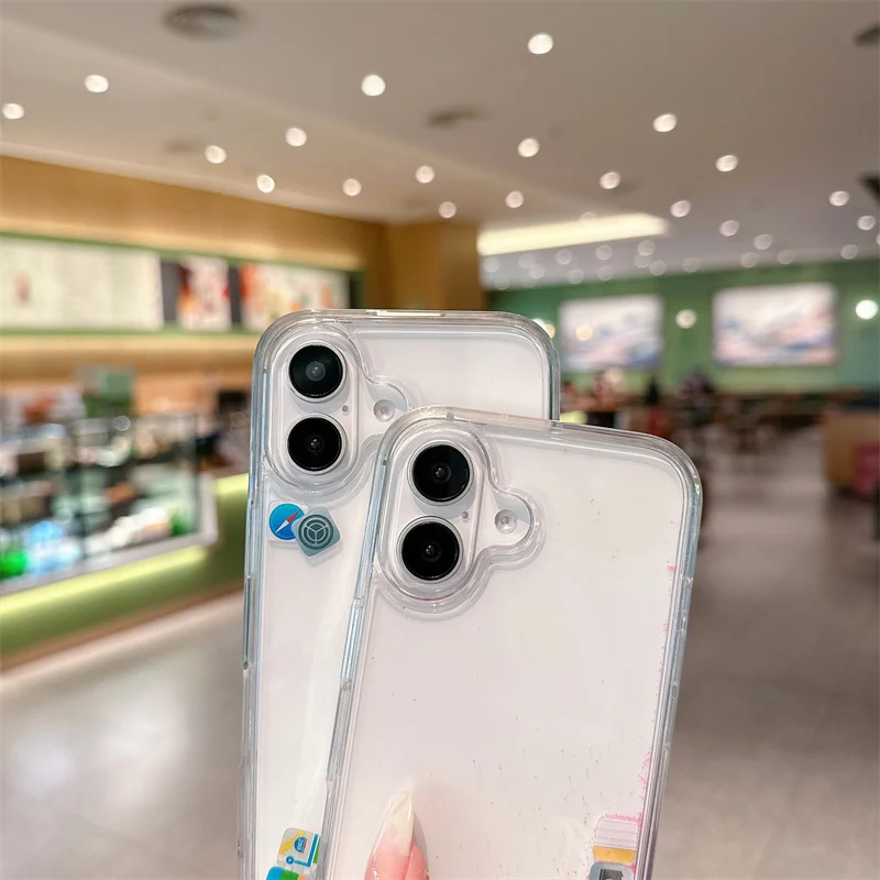 Etui na telefon z brokatem i ikoną aplikacji INS Apple do iPhone 17 16 15 14 13 12 11 Pro Max Plus, płynny piasek, błyszczące cekiny, tylna obudowa — zdjęcie produktu 5