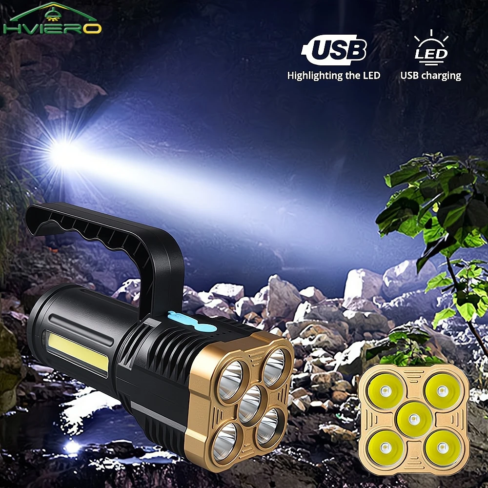 

USB Rechargeable Portable Camping Outdoor 5LED Flashlight Waterproof Emergency For Field Tool Lighting Strong Bright Night Lamps