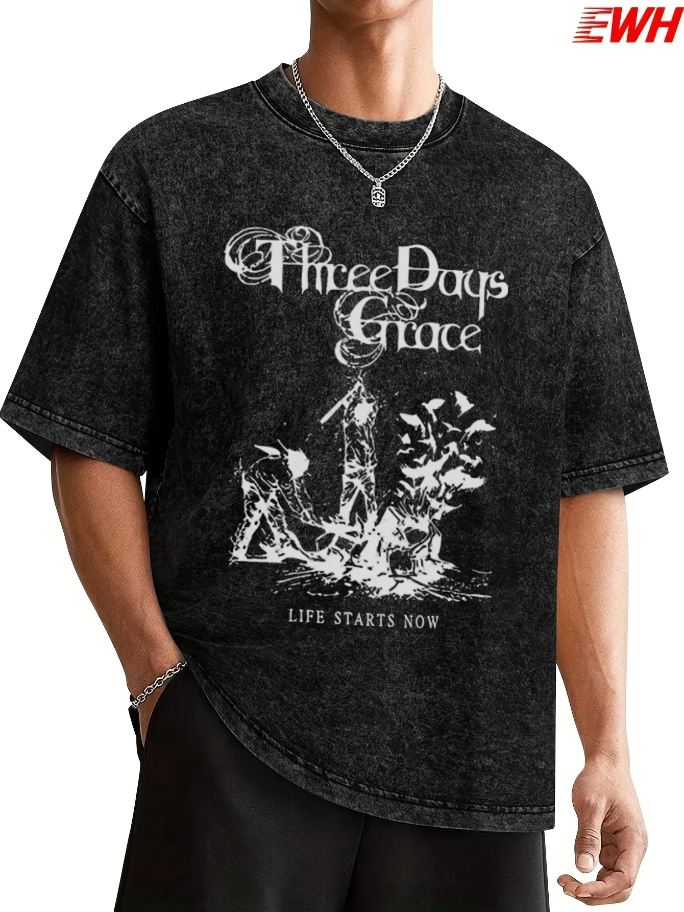 EWHE Banda de tres días de gracia de rock europea y americana, camiseta desgastada lavada, camisa de manga corta con gráfico suelto de manga corta