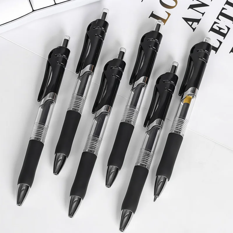 12-Pack Box of Independent Large-Capacity Retractable Gel Pens, 0.5mm Bullet Tip, Smooth Quick-Dry Ink, Press-Type Pens for Students, Writing, Office Use, Signature Pens, Available in Black, Red, Blue, and Multiple Colors, Stationery Set