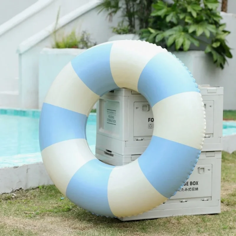 1pc Inflatable Striped Blue And Pink Unisex Swimming Ring, Thickened PVC Pool Float For Summer Beach Parties
