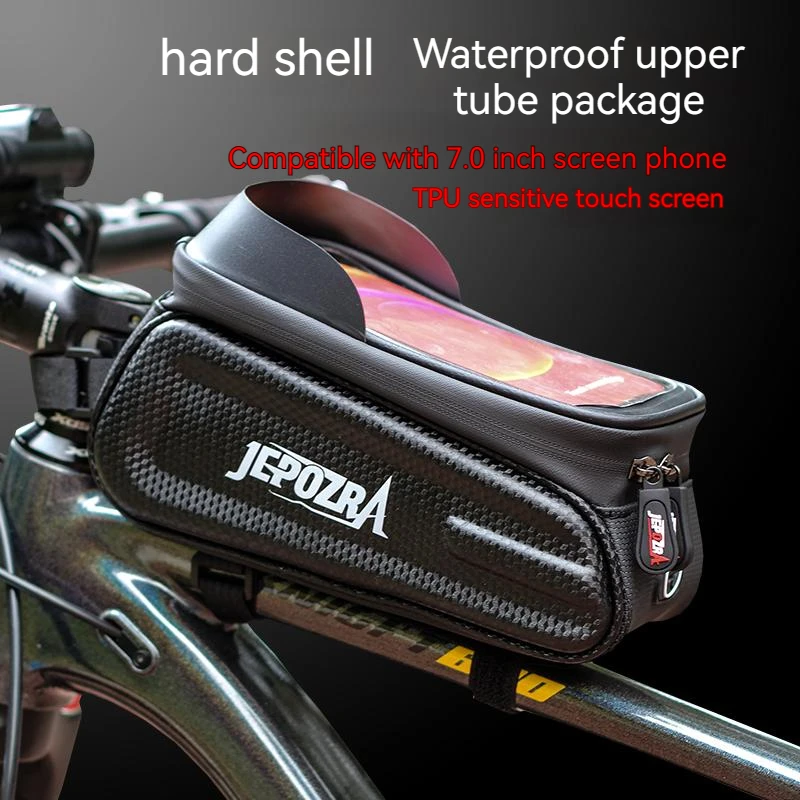 

JEPOZRA Waterproof Touch Screen Cycling Bag, Top Front Tube Frame, MTB Road Bike Bag, Phone Case, Bike Accessories