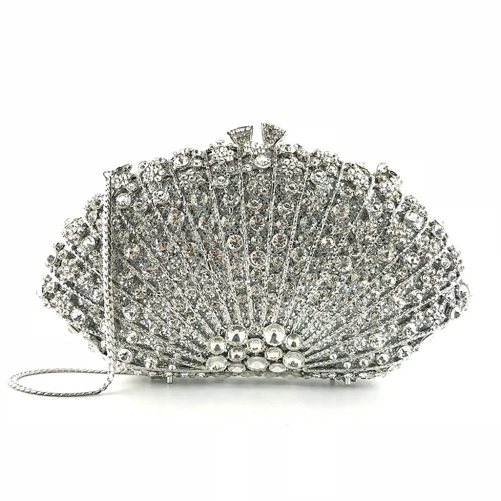 Fan Women Multicolored Crystal Handbag for Dinner Party Luxury Diamond Evening Bag Wedding Bridal Floral Gala Banquet Purse
