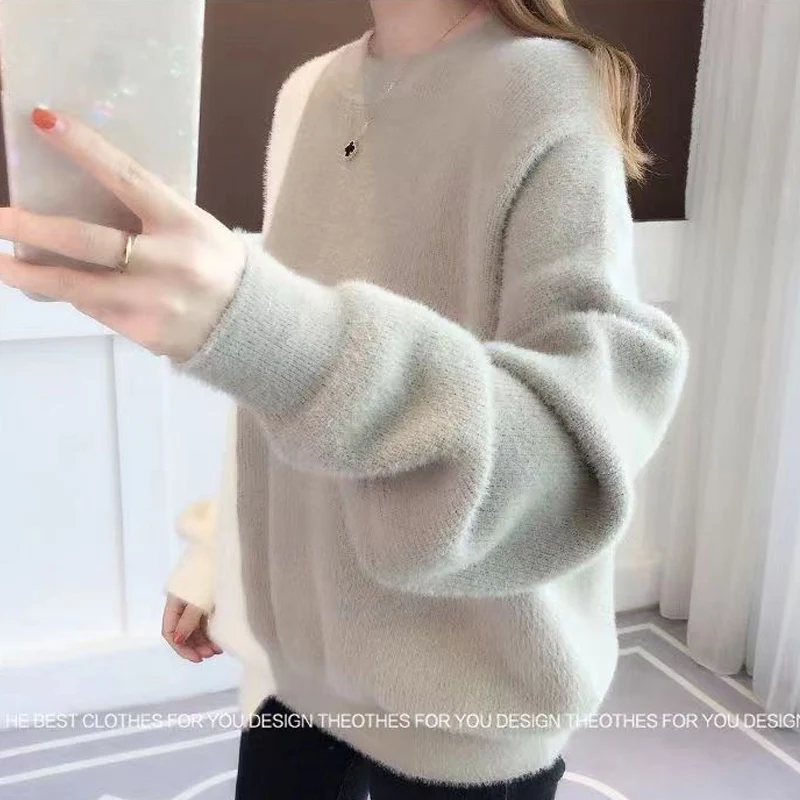 Autumn Winter New Contrast Color Fashion Long Sleeve Sweater Women High Street Oversize Pullovers Korean Style Thicken Warm Tops