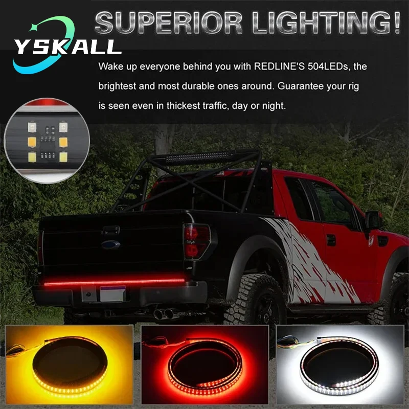 

Tailgate Light Strip Warning Signal Flexible Three Rows LED Super Bright Three Prompt Colors Rear Tail Truck Signal Light 12V