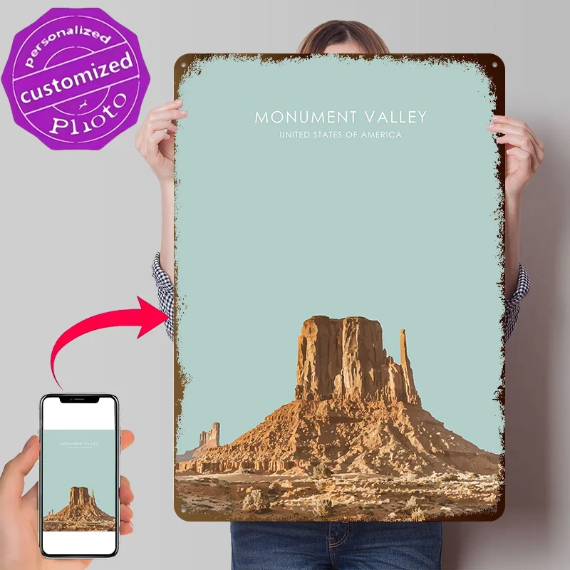 Monument Valley Artwork 3D Texture Metal Poster Customized Wall Art Tin Sign Gift for Mancave Luxury Decoration Home Man Cave