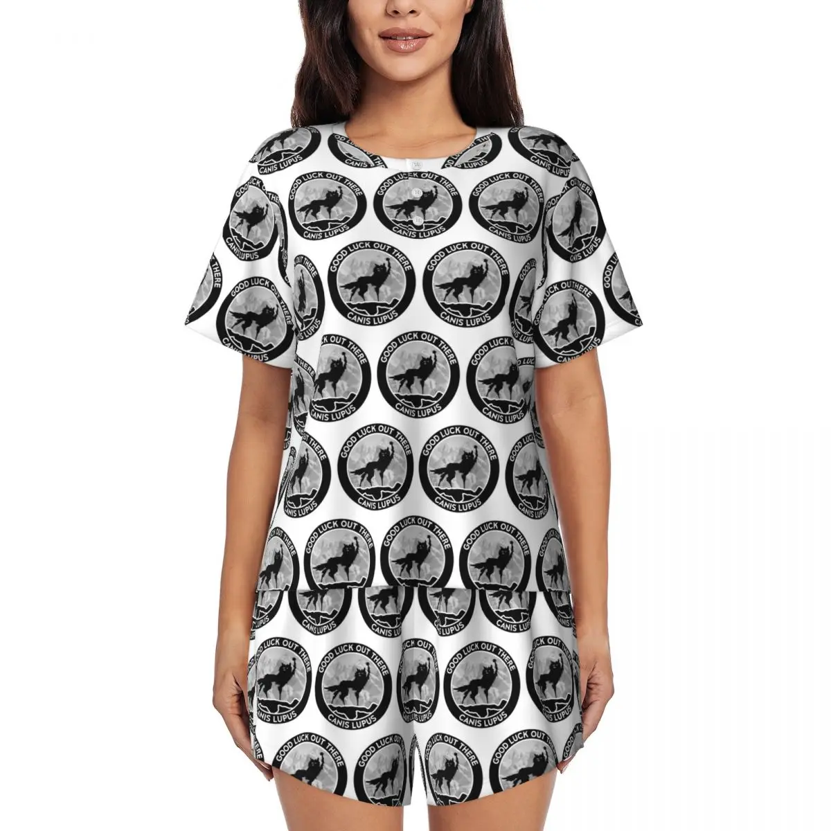 

Fantastic Mr Fox - Wolf - Canis Lupus - Fill Round Neck Short Sleeve Nightgowns for Sleeping Women Loose Pajama Set Short Pants