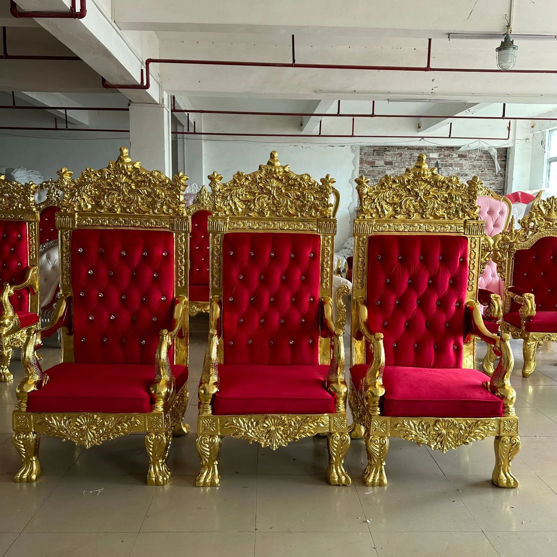 hotel furniture gold frame wood king queen throne chair red velvet king throne chairs