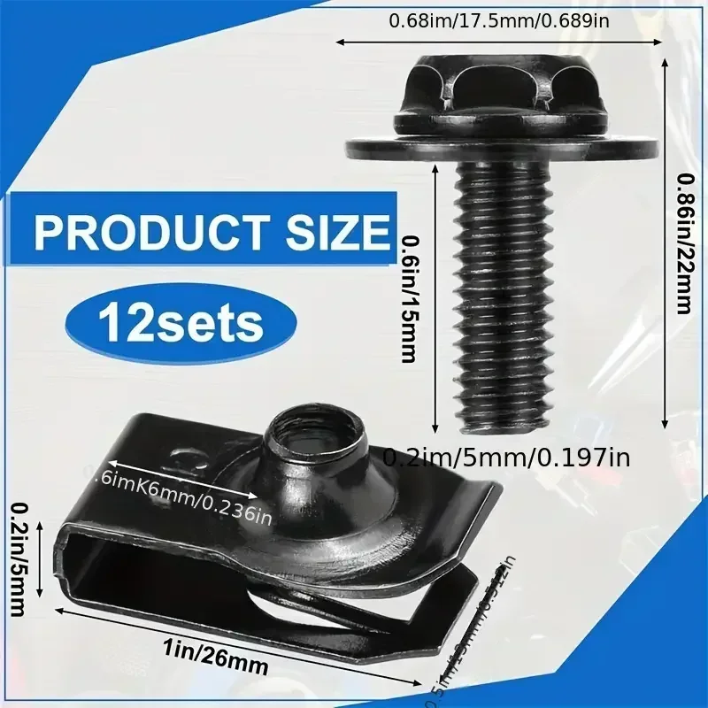 Car Body Bolts U Type Nut Clips M6 Automobile Bumper Fender Rivet Engine Cover Undertray Splash Shield Guard Liner Screws Clips