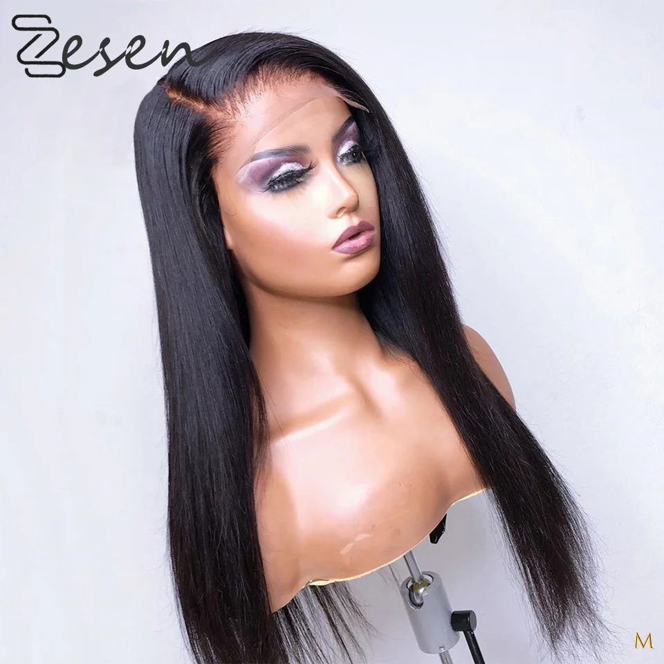 Silky Straight 13x4 Silk Top Lace Front Synthetic Wig Long Straight Heat Resistant Fiber Pre Plucked Wig with Natural Hairline