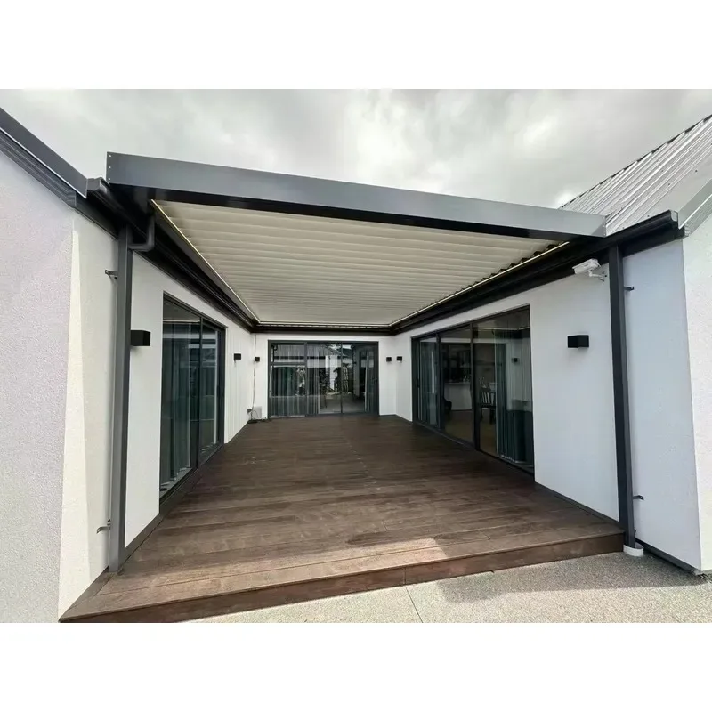 Modern Automatic Outdoor Aluminum Pergola Bioclimatic Terrace Canopy Arch with Open Shutters Sun Shade