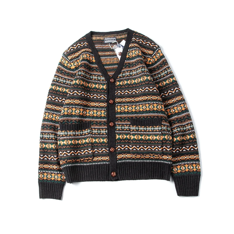 Men's V-ne Open Cardigan Sweater Wool Blend Knitted Patchwork Crt Autumn Winter Faion Outerwear Loose Fit Long Sve