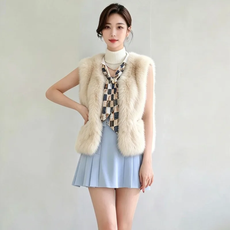 Women's 2026 Autumn Winter New Faux Fox Fur Eco Friendly Furry Vest Loose Slimming Korean Chic Versatile  Winter Coat Women
