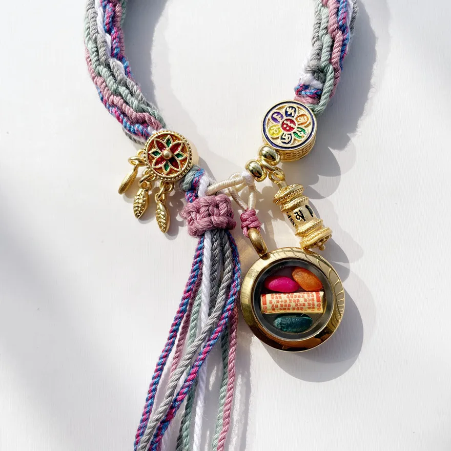 Hand-woven Tibetan Wind Wheel Back Hand Rope Zakiram Purple Tara Yellow God of Wealth Manjusri Thangka bracelet Tibetan hand rop