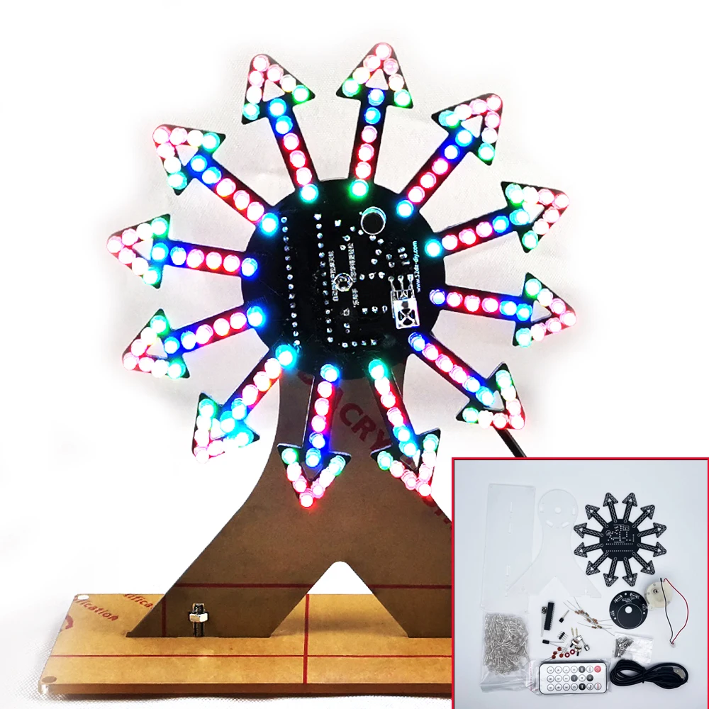 DIY electronic kit LED rotating ferris wheel Colorful LED flashing music spectrum voice control diy sodering kit project 21kind