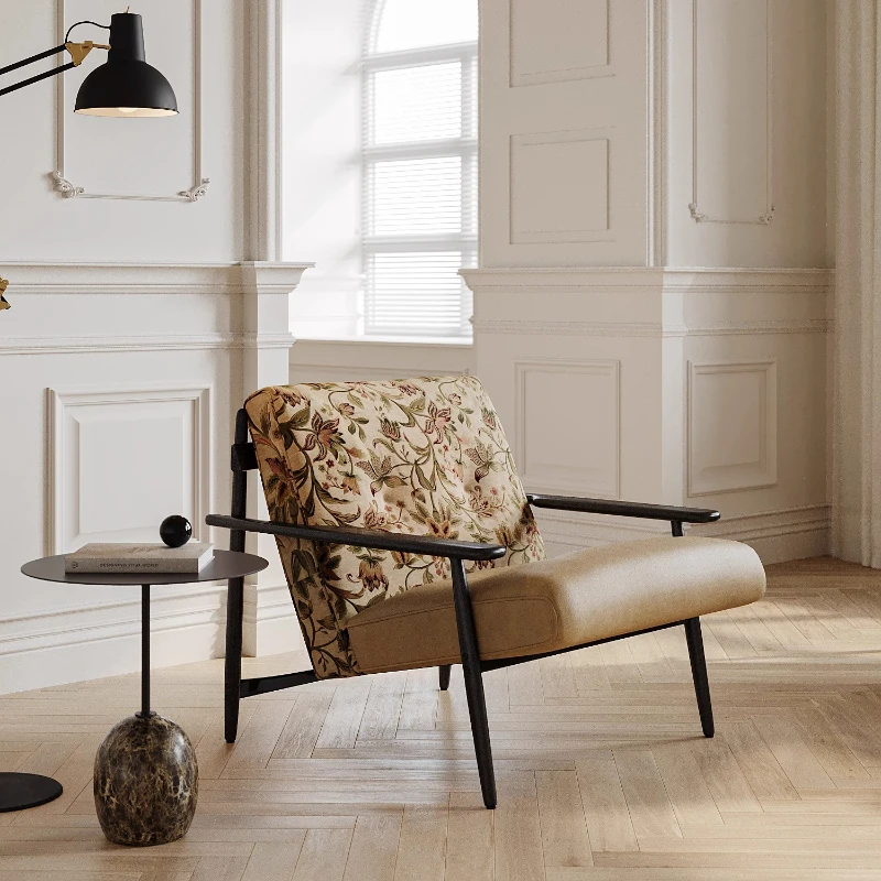 Ash wood leather leisure chair household living room cotton and linen hotel homestay lobby meeting sofa chair