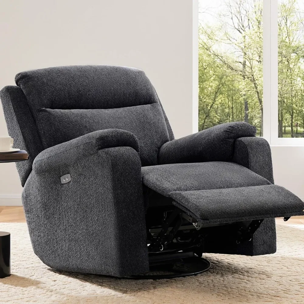 

Living Room Chairs with Overstuffed Arm and Backrest, Power Swivel Recliner, Electric Rocking Recliner Sofa Chair