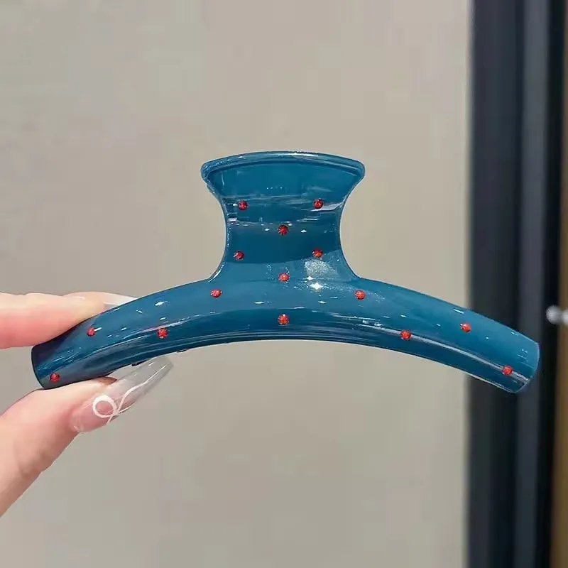 1Pcs Vintage Blue Polka Dot Red Bow Hair Clip Shark Claw Clamp Hairpin Barrette Korean Hair Headwear Accessory For Women 2025