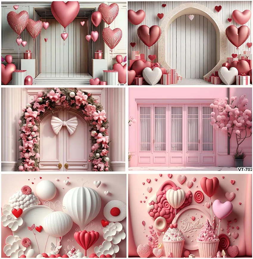 Photograph Pink White Wall Love Valentine Day Backgrounds Ice Cream Floral Balloons Flowers Bow Backdrops Banner Wedding Poster